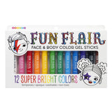 Fun Flair Face & Body Color Gel Sticks package with 12 bright color gel sticks