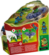 Ninjago toy set with Nya and Mutation Monster spinner battling with launcher and spinning action in colorful packaging.