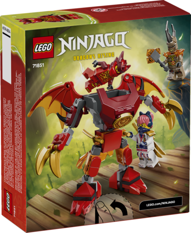 Ninjago Kai’s dragon mech with posable legs, large wings, claw hands, rotating upper body, and three minifigures included