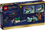 LEGO Harry Potter set showing Hagrid and Harry escaping Privet Drive on a motorcycle with sidecar and Dementor figure.