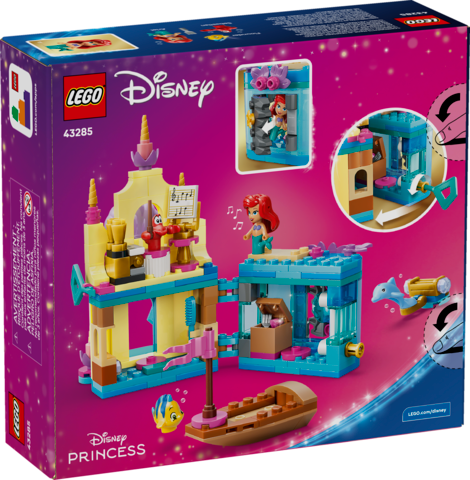 LEGO Disney Ariel’s Magical Mini Palace featuring Ariel, Flounder, Sebastian, a boat, and a lockable mini palace playset