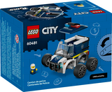 LEGO City mini police truck building kit with four large wheels and police officer minifigure included.