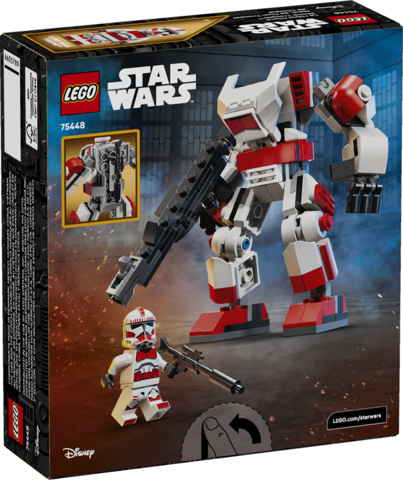 LEGO Star Wars Clone Shock Trooper mech with posable limbs holding a large blaster and minifigure accessory.