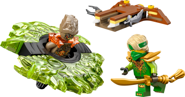 Lloyd and Earth Monster minifigures with spinning launcher and weapon accessories for action playset battle moments