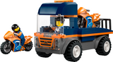 Toy flatbed truck with two motorcycles and two driver minifigures for imaginative play and storytelling