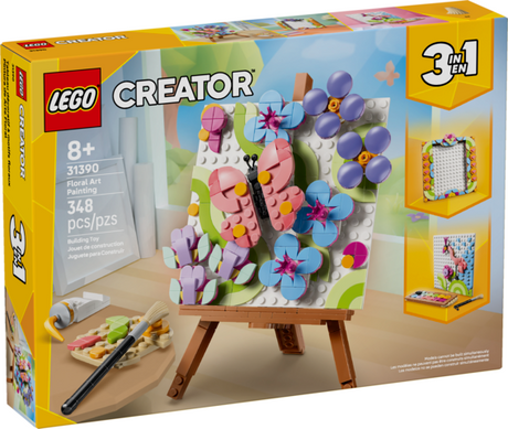 Creator Floral Art Decor Painting building set box with colorful floral artwork displayed on an easel