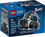 Mini building kit for kids to create a toy police truck with a junior police officer figure and 71 pieces.