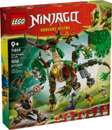 Box of a LEGO Ninjago Dragons Rising set featuring a large green dragon and multiple minifigures in action poses.