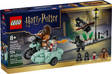 LEGO Harry Potter set showing Hagrid and Harry escaping Privet Drive on a motorcycle with sidecar from Death Eaters.