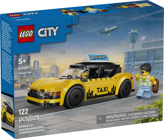 LEGO City Yellow Taxi model building kit with taxi driver and tourist minifigures for imaginative play ages five and up