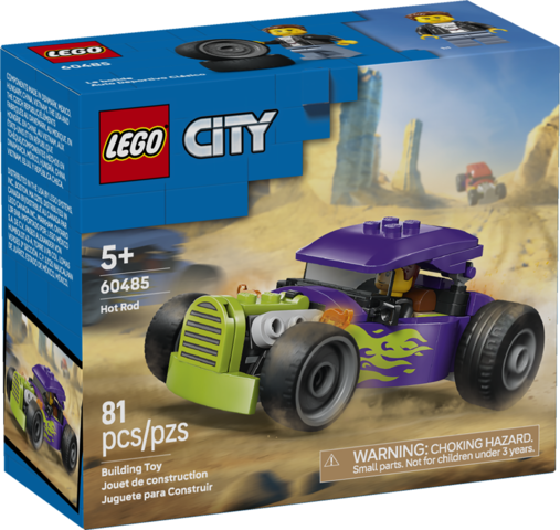 LEGO City Hot Rod building toy with purple and green race car and a driver minifigure for kids ages 5 and up