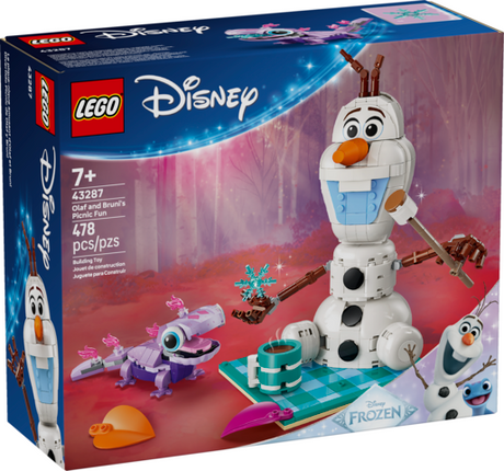 LEGO Disney Frozen building set featuring Olaf and Bruni with picnic blanket and accessories for creative play