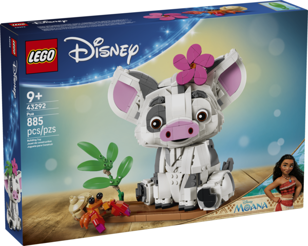 Disney Princess Pua LEGO building set box featuring a large pig build and Moana character