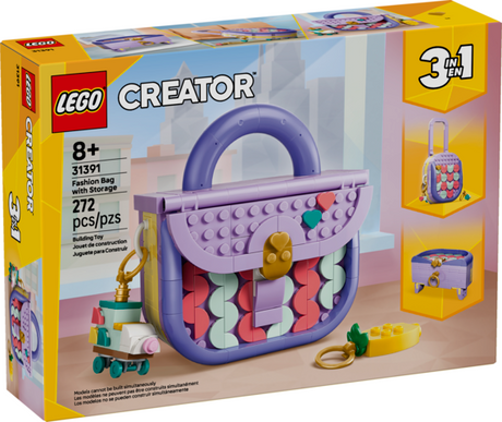 Creator Art Fashion Bag with Storage building set box featuring a colorful handbag and alternate builds