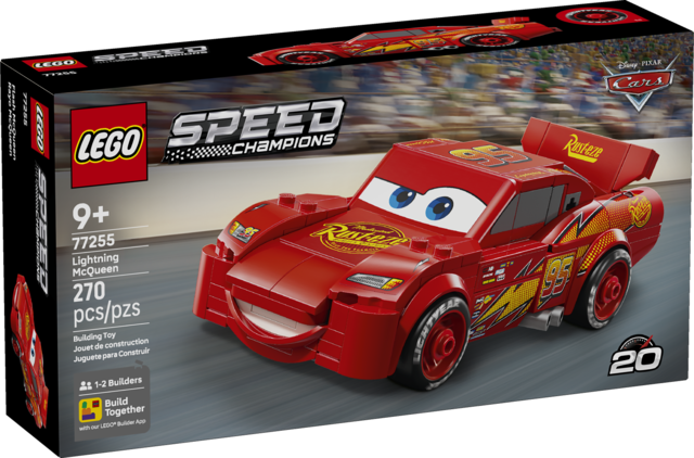LEGO Speed Champions model of Lightning McQueen with detailed decals and number 95 for ages 9 and up