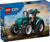 LEGO City tractor building set with large rubber tires and teal color, suitable for children ages six and up