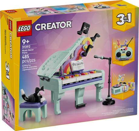 Creator Music Decor Piano with Cat building set box featuring a colorful piano, cat and alternate builds