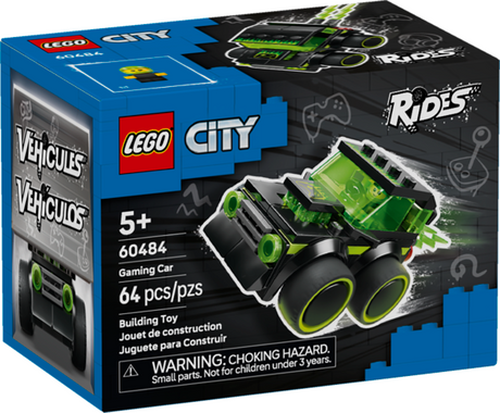 LEGO City Rides Gaming Race Car building set with neon green and black mini car and driver figure packaging box