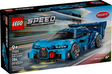 Blue LEGO Speed Champions Bugatti Vision GT race car set with driver minifigure and detailed design elements on packaging