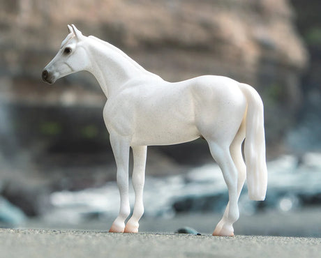 Fleabitten Grey Thoroughbred model horse in 1:12 scale showcasing athletic build and graceful stance.