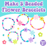 Colorful beaded flower bracelets made with round and flower-shaped beads for creative kids ages six and up