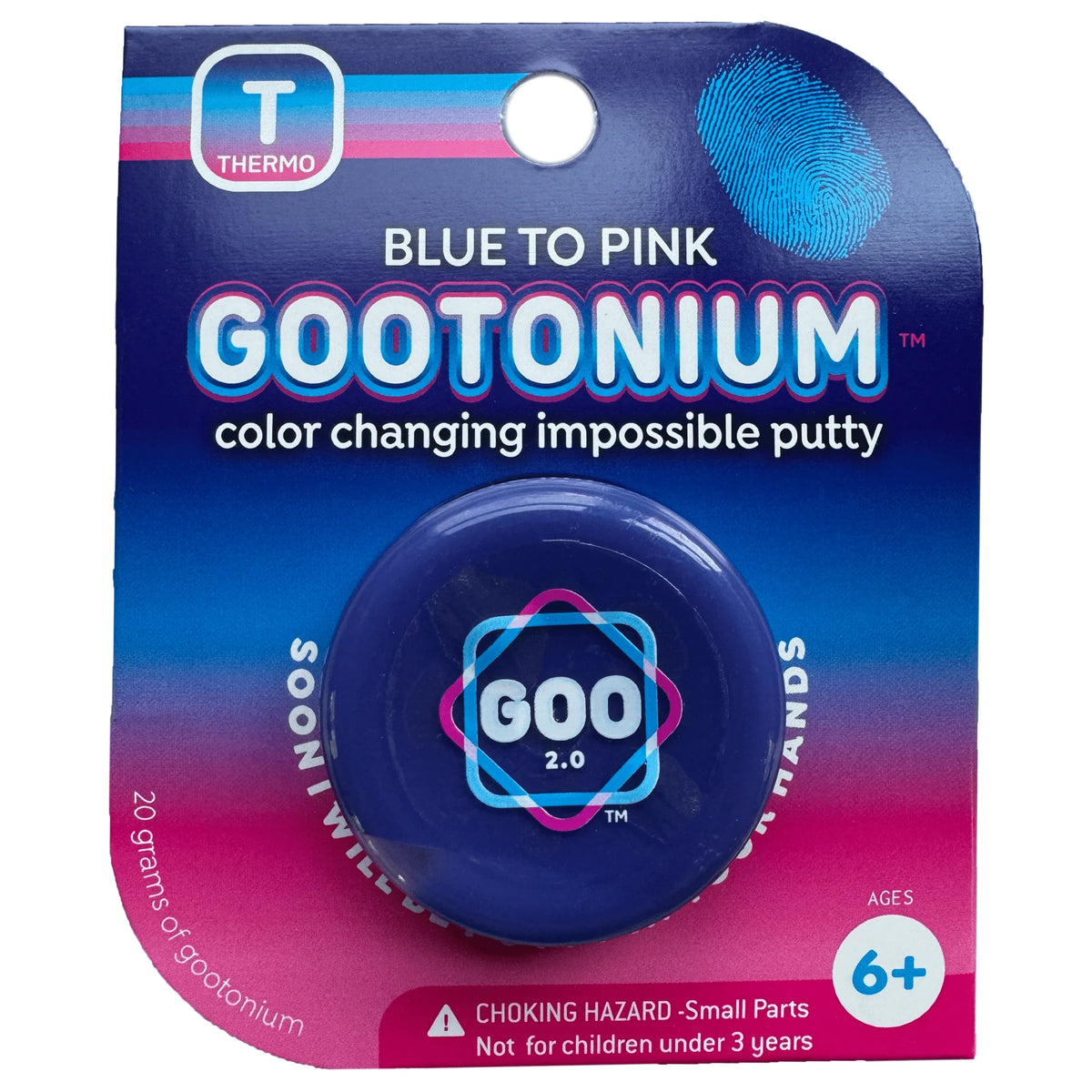 Gootonium: Thermo Blue to Pink Putty packaged in a blue and pink color changing putty container