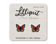 Butterfly Earrings with vibrant Monarch design, titanium posts, hypoallergenic, handmade in New Orleans for sensitive ears.