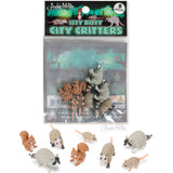 Set of soft vinyl miniature city animals including raccoons, squirrels, and mice in playful poses for collectors or decoration