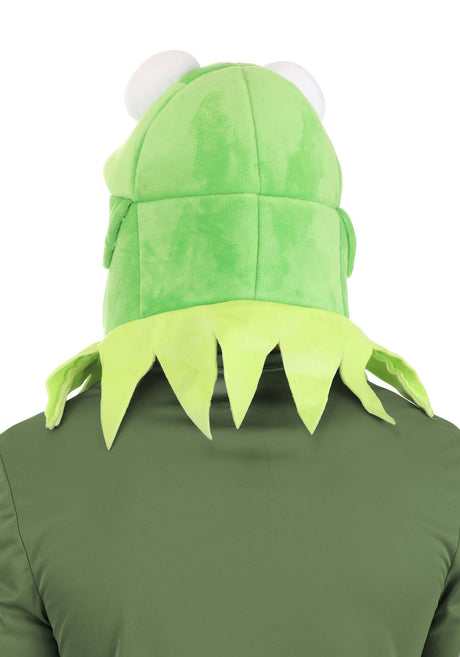 Rear view of the Kermit Jawesome Hat & Collar Kit in soft green polyester with jagged collar and sculpted eyes.