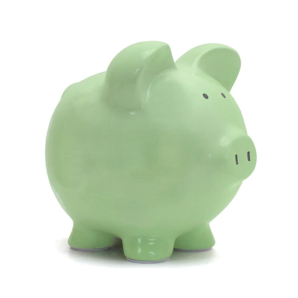 Piggy Bank | Mint made of durable dolomite ceramic with a shiny finish and deep-glazed base in soft mint color.