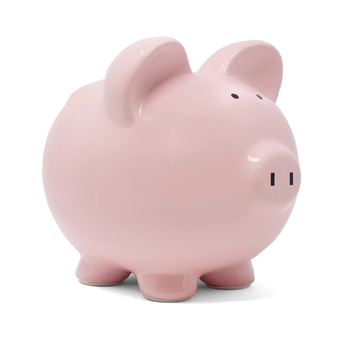 Piggy Bank | Pink made of durable dolomite ceramic with a shiny finish and deep glazed base, measuring 7x8 inches.