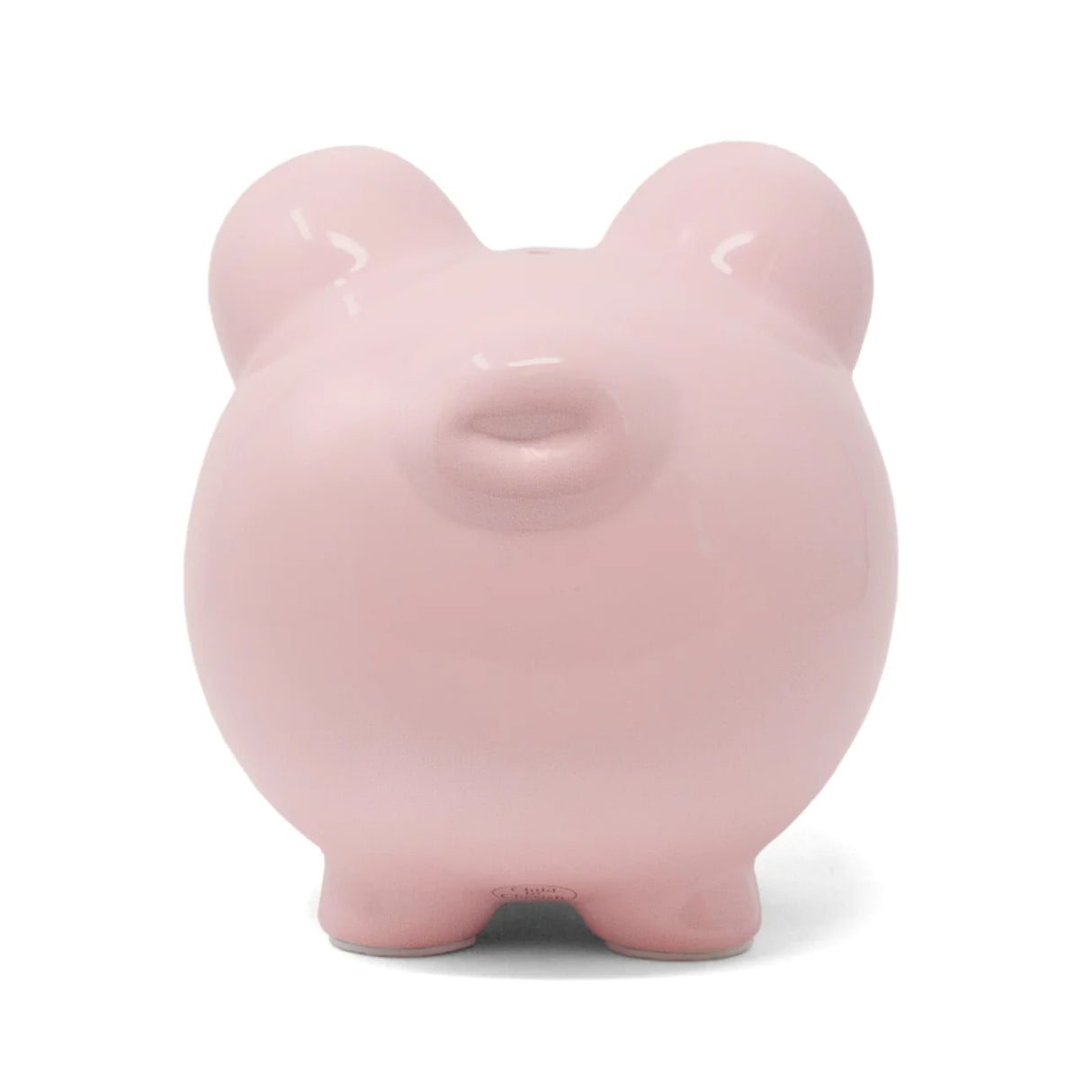 Pink Piggy Bank made from durable dolomite ceramic with a shiny finish, measuring 7x8 inches.