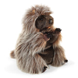 Standing Porcupine Puppet with soft brown fur and a playful seated pose