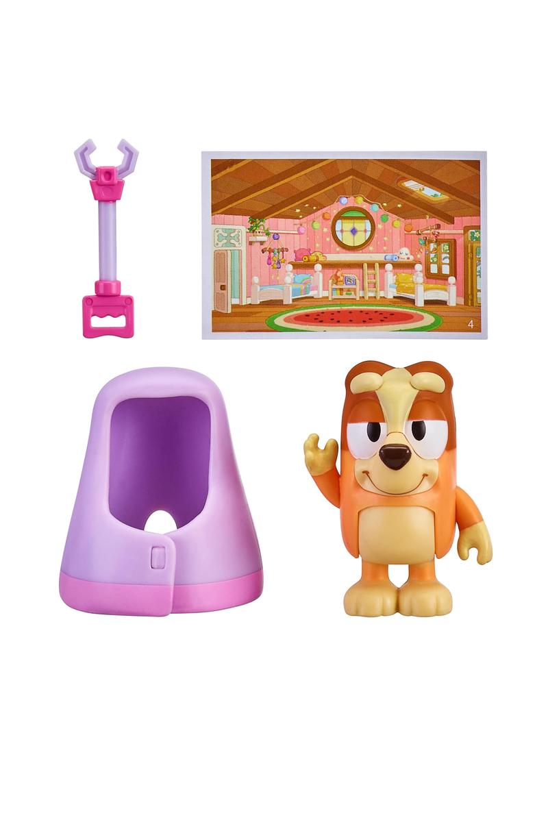 Bluey Story Starter Figure Pack Series 9 with character figure, accessory, and postcard from Bluey episode.