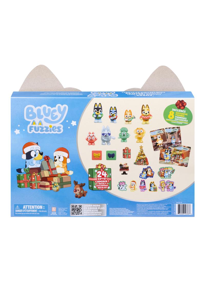 Bluey Fuzzies Advent Calendar box showing 24 collectible figures and holiday surprises