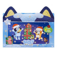 Bluey Fuzzies Advent Calendar with Bluey characters in Santa hats and 24 numbered holiday doors