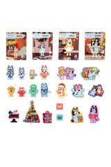 Bluey Fuzzies Advent Calendar with Bluey character panels, collectible figures, and festive accessories displayed below