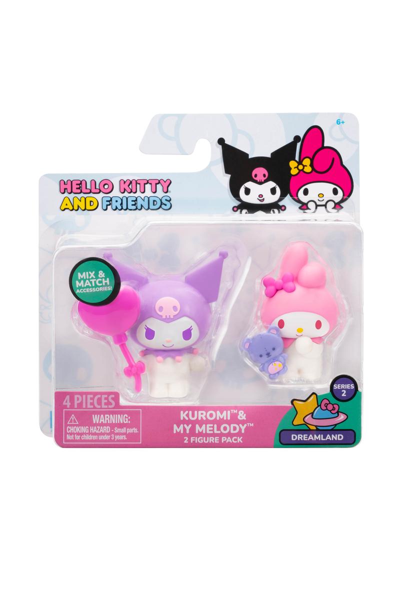 Hello Kitty & Friends Figure 2-Pack featuring Kuromi and My Melody collectible figures with themed accessories.