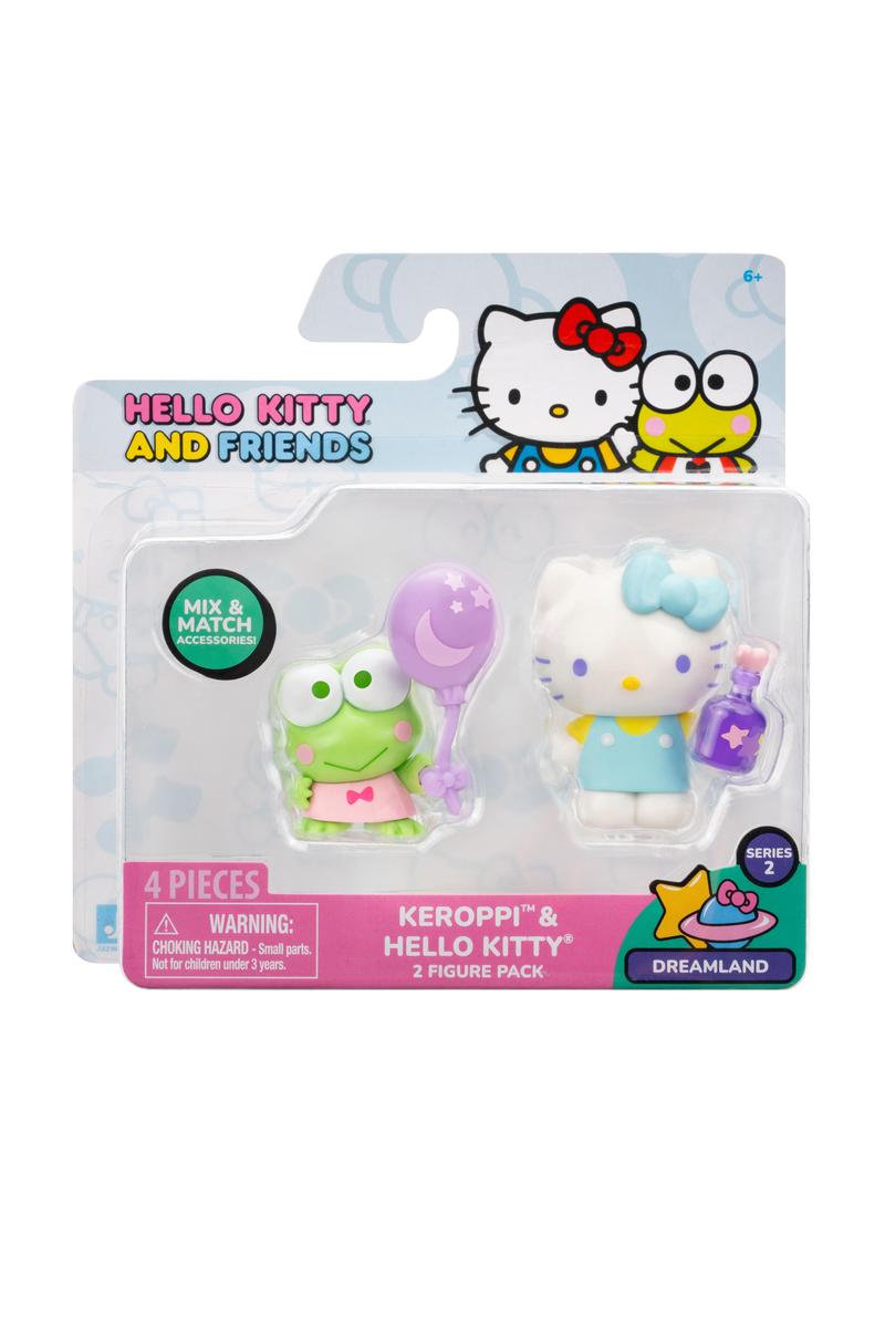 Hello Kitty & Friends Figure 2-Pack featuring Keroppi and Hello Kitty with themed accessories in collectible packaging.