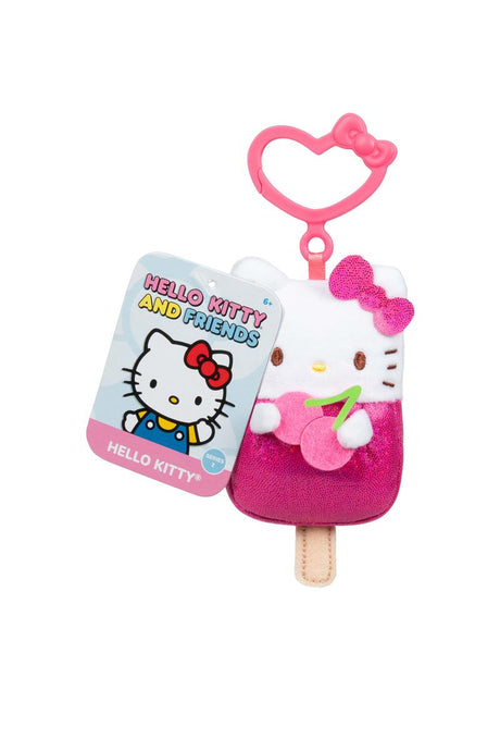 Hello Kitty and Friends Clip plush popsicle toy with pink bow clip for ages 6+ in assorted styles.