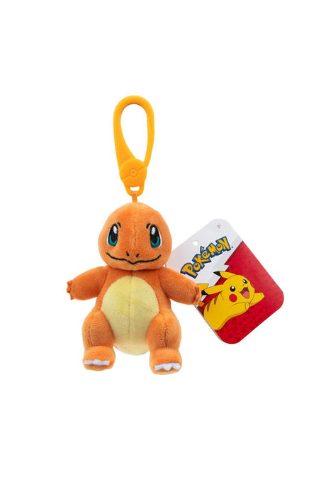 Pokemon Clip-On Plush featuring an orange Charmander character with a yellow clip