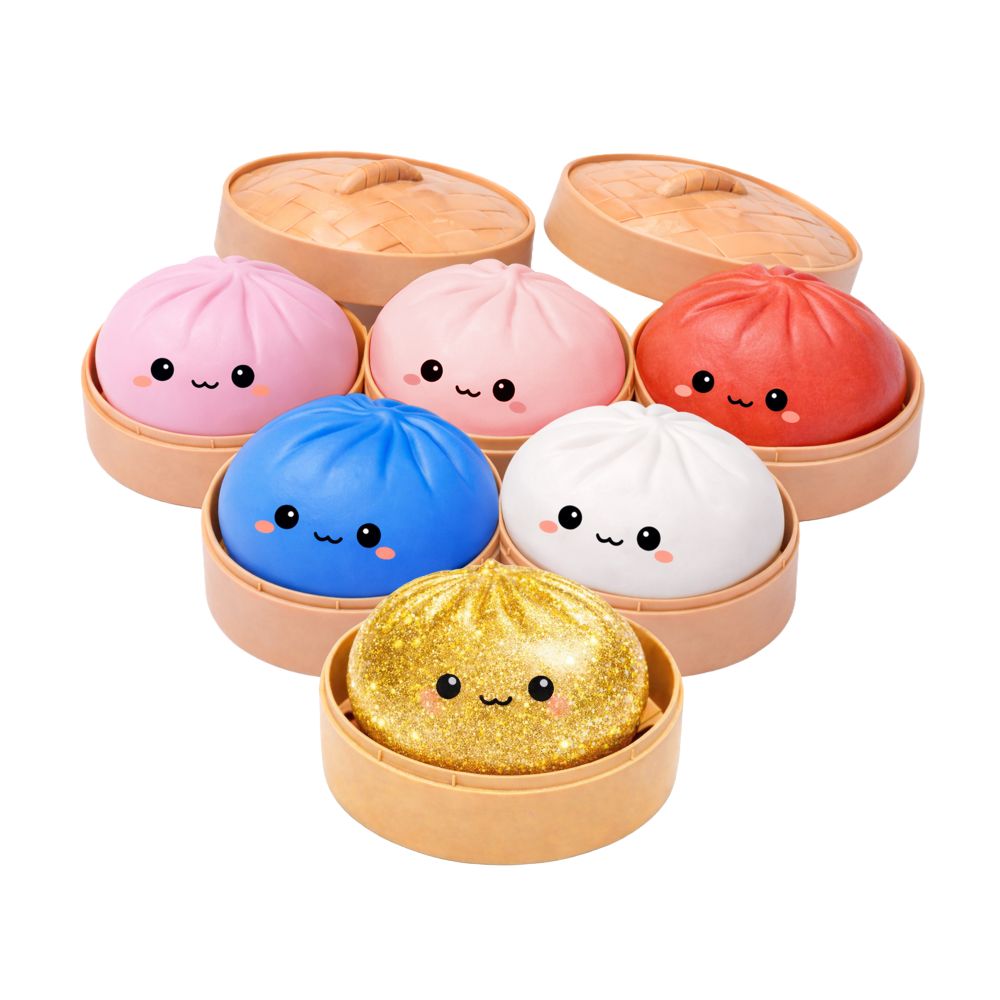 Lucky Bao Dumpling Mini plush toys in colorful dumpling designs inside round containers