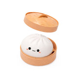 Lucky Bao Dumpling Mini white dumpling squishy toy in a bamboo steamer container