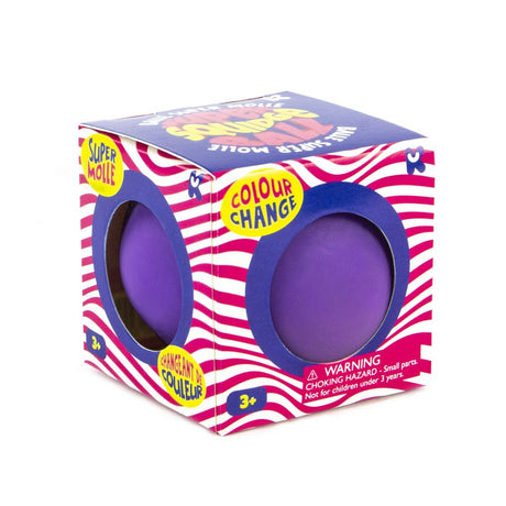 Color Change Super Squidgy Ball in colorful striped packaging