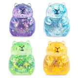 Glitter Stretchy Capybara glitter-filled toys in purple blue green and yellow colors quartet
