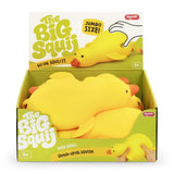 The Big Squij Duck yellow squishy duck toy in a colorful retail display box
