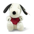 Snoopy Miniature plush holding a red felt heart, made from soft mohair, collectible Steiff item.