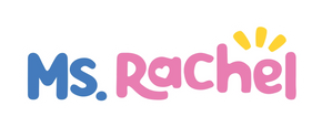 Ms. Rachel logo in blue and pink lettering with a heart in the letter a