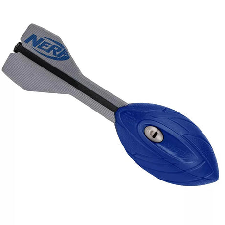 Nerf Aero Vortex Howler foam football with flight tail and howling whistle for long-distance throws in blue and gray colors.