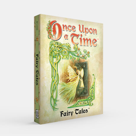 Once Upon a Time fairy tale book cover with an illustrated fairy and ornate green vines
